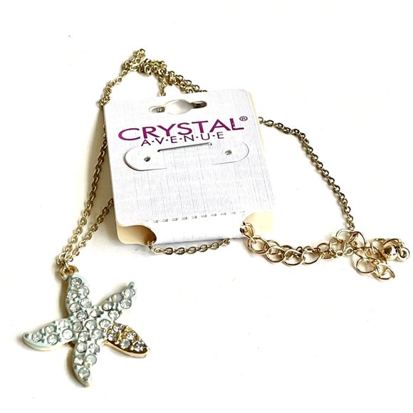 Starfish Necklace Aqua Crystal Pendant 18" Beach Sea Life Island Gold Plated - Picture 5 of 8